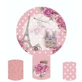 Rosa Blumen Und Eiffel Turm Runden Geburtstag Hintergrund Bausatz